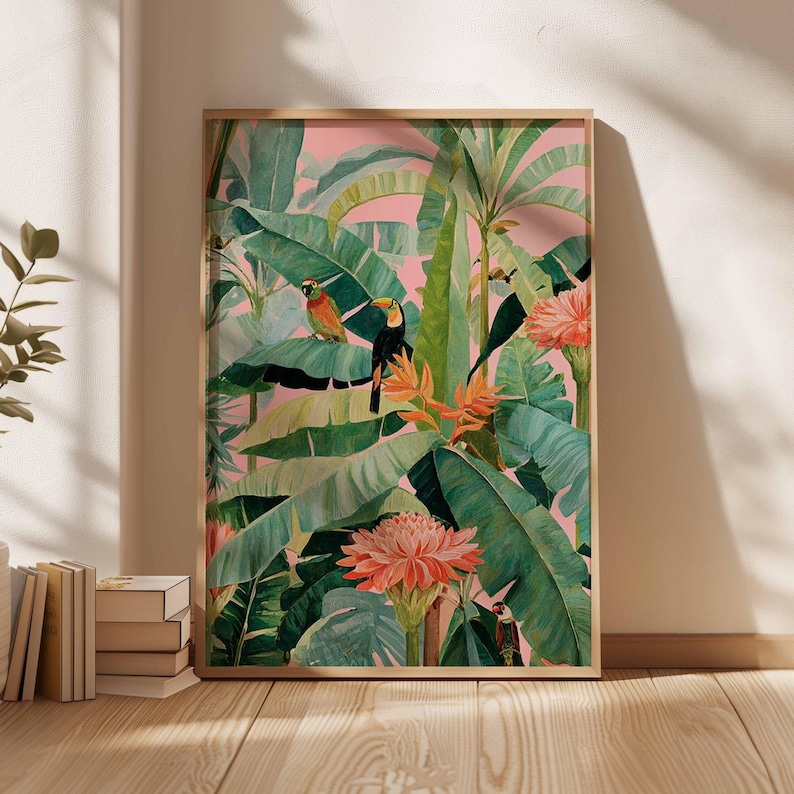 1 pôster retrô tropical em tel - Office Furniture Layout avaliação e preço